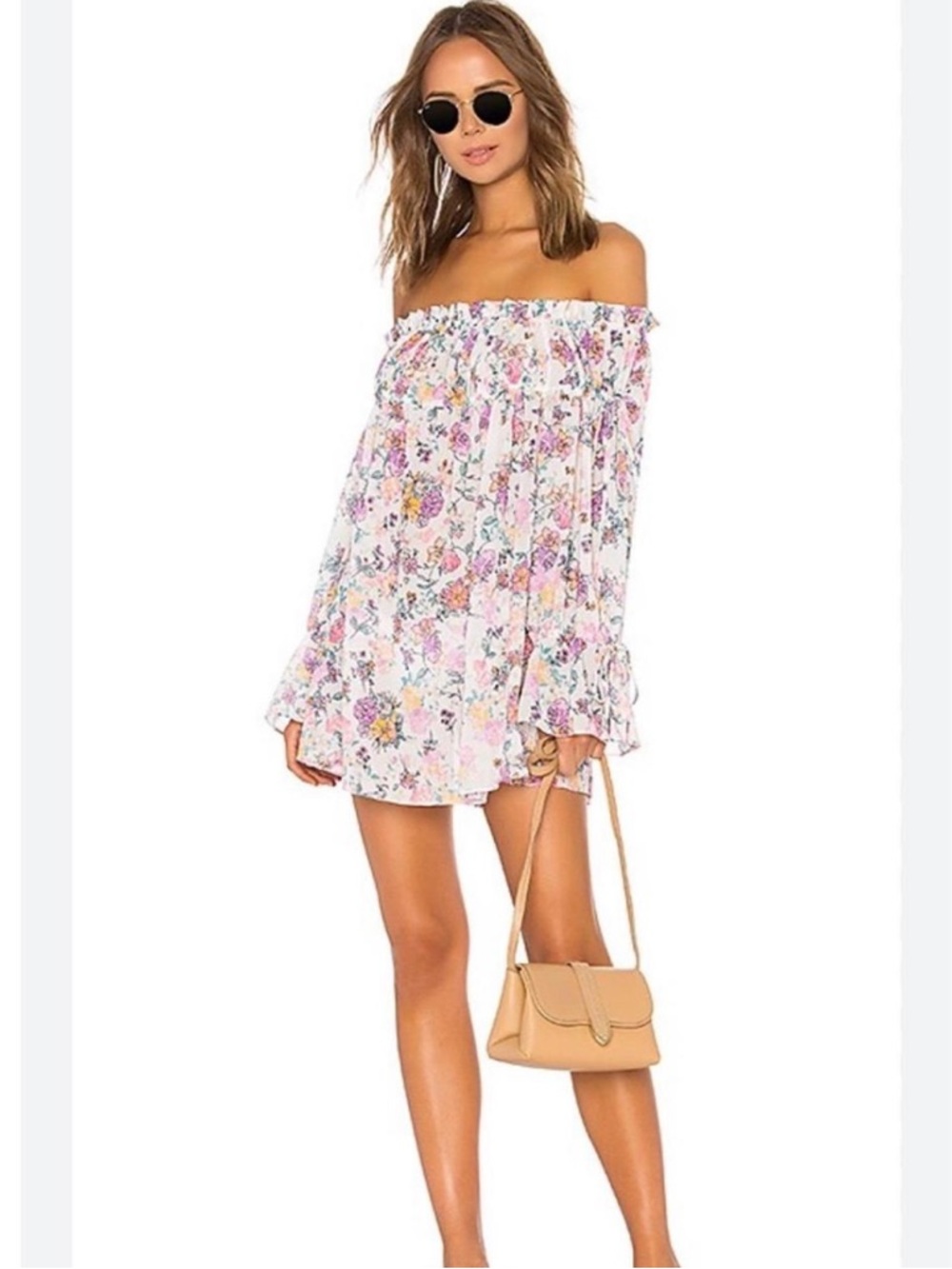 Tularosa Brogan White Floral Off-Shoulder Mini Strapless Dress